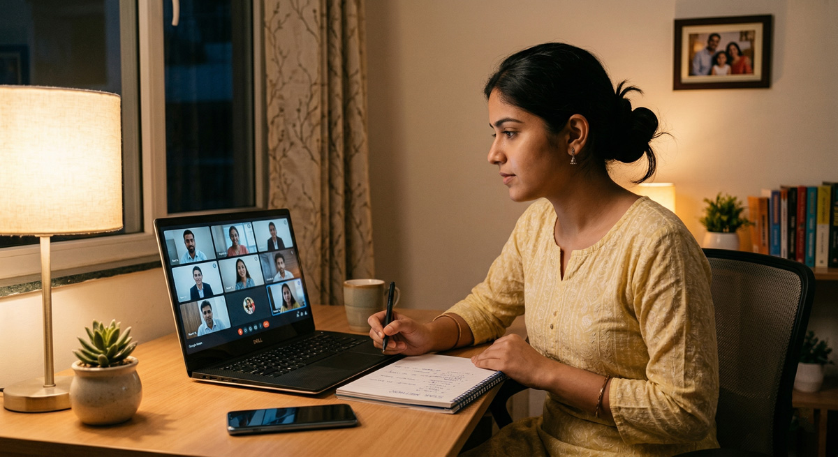 Indian woman practising mock interview on video call